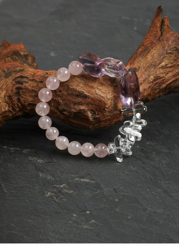 Divine Clarity & Love: Freeform Amethyst, Rose Quartz & Raw Crystal Healing Bracelet