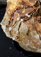 Grounded Radiance: Natural Yolk Stone & Freshwater Pearl Healing Necklace