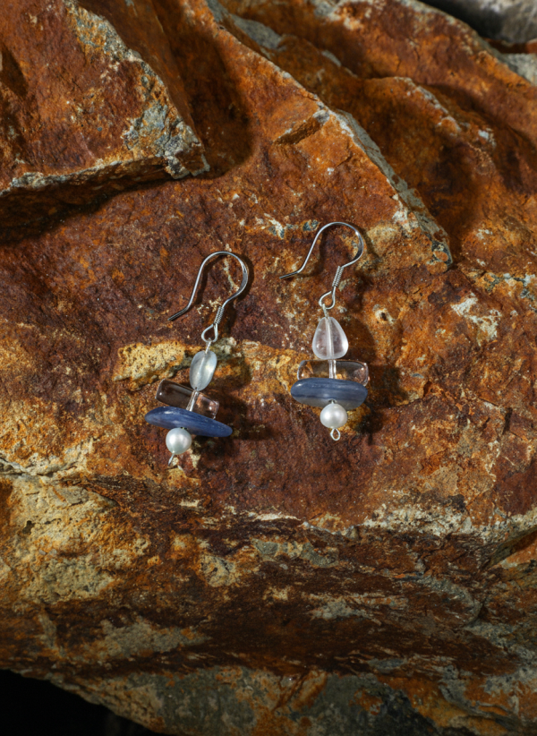 Oceanic Serenity: Aquamarine, Kyanite & Seed Pearl Healing Earrings