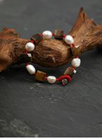 Grounded Fortune: Faceted Tiger's Eye & Natural Pearl Red String Bracelet