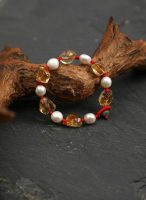 Radiant Prosperity: Freeform Citrine & Natural Pearl Red Cord Bracelet