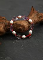 Intuitive Wisdom: Freeform Amethyst & Natural Pearl Red String Protection Bracelet