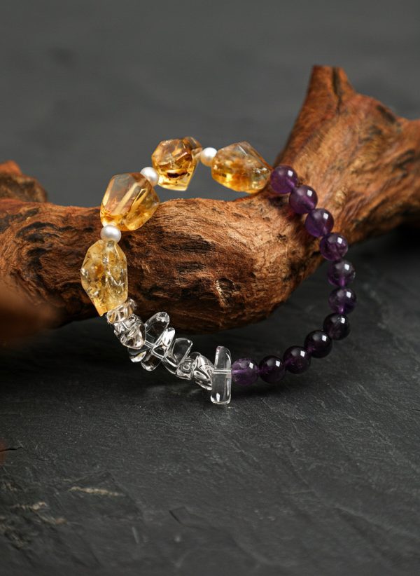 Radiant Prosperity: Brazilian Citrine, Amethyst & Clear Quartz Energy Bracelet