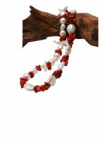 Oceanic Vitality: Natural Red Sea Bamboo & Multi-Shape Baroque Pearl Healing Necklace