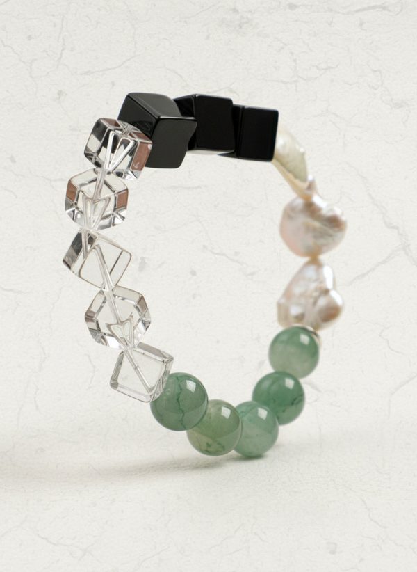 Grounding Harmony: Green Aventurine, Black Agate & Baroque Pearl Healing Bracelet