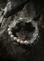 Ethereal Clarity: Green Quartz, Crushed Ice Crystal & Freshwater Pearl Healing Bracelet