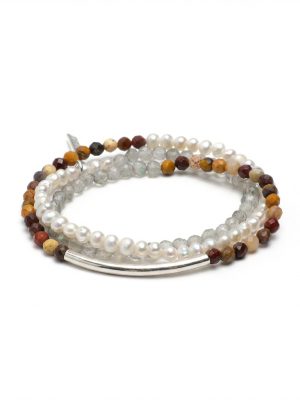 Grounded Intuition: Grey Moonstone, Mookaite Jasper & Freshwater Pearl Wrap Bracelet