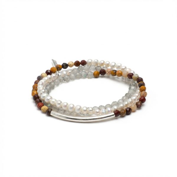 Grounded Intuition: Grey Moonstone, Mookaite Jasper & Freshwater Pearl Wrap Bracelet