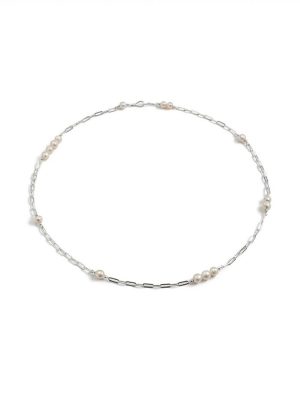 Luminous Flow: Freshwater Pearl & Sterling Silver Long Station Necklace