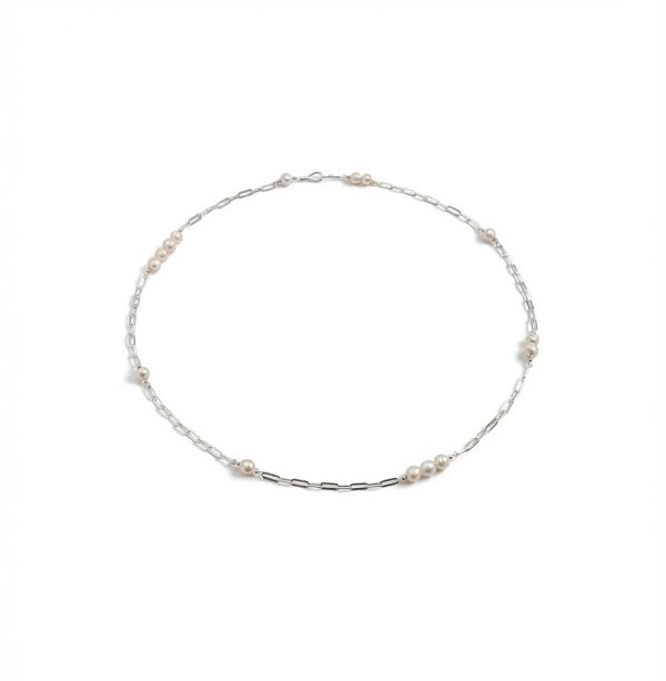 Luminous Flow: Freshwater Pearl & Sterling Silver Long Station Necklace