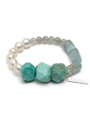 Oceanic Tranquility: Amazonite, Grey Moonstone & Pearl Energy Bracelet