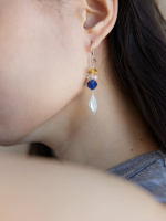 Intuitive Flow: Sodalite, Citrine & Baroque Pearl Healing Earrings