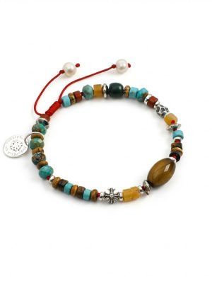 Earthbound Guardian: Yellow Tiger’s Eye, Turquoise & S925 Silver Adjustable Healing Bracelet