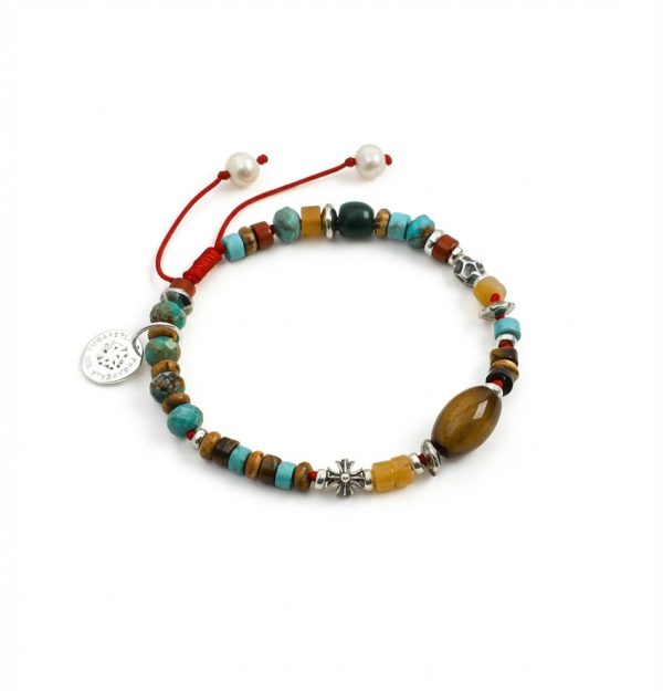 Earthbound Guardian: Yellow Tiger’s Eye, Turquoise & S925 Silver Adjustable Healing Bracelet