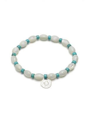 Oceanic Clarity: Lustrous Mother of Pearl & Turquoise Heishi Healing Bracelet