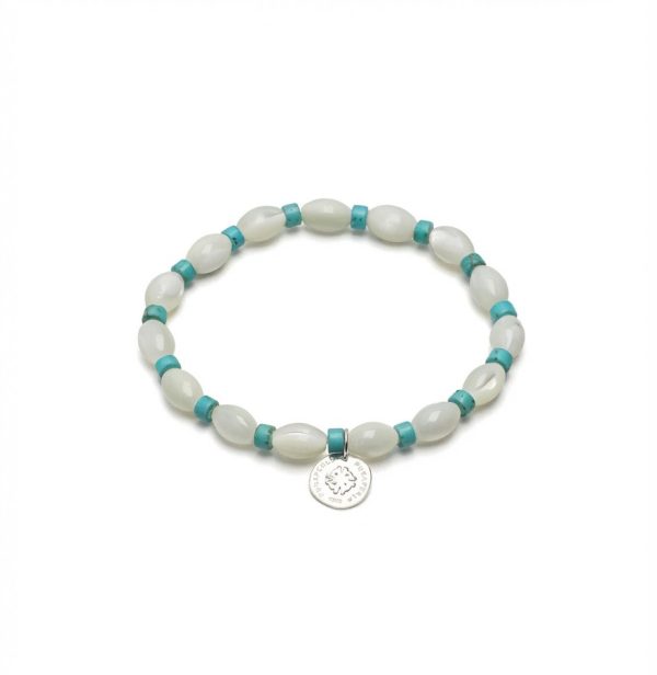 Oceanic Clarity: Lustrous Mother of Pearl & Turquoise Heishi Healing Bracelet