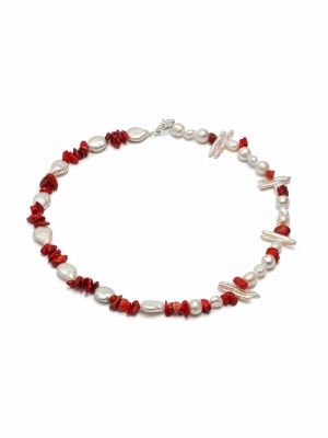 Oceanic Vitality: Natural Red Sea Bamboo & Multi-Shape Baroque Pearl Healing Necklace