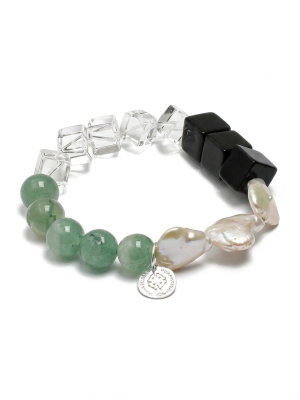 Grounding Harmony: Green Aventurine, Black Agate & Baroque Pearl Healing Bracelet