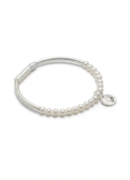 Moonlit Harmony: Natural Seed Pearl & S925 Silver Curved Tube Bracelet