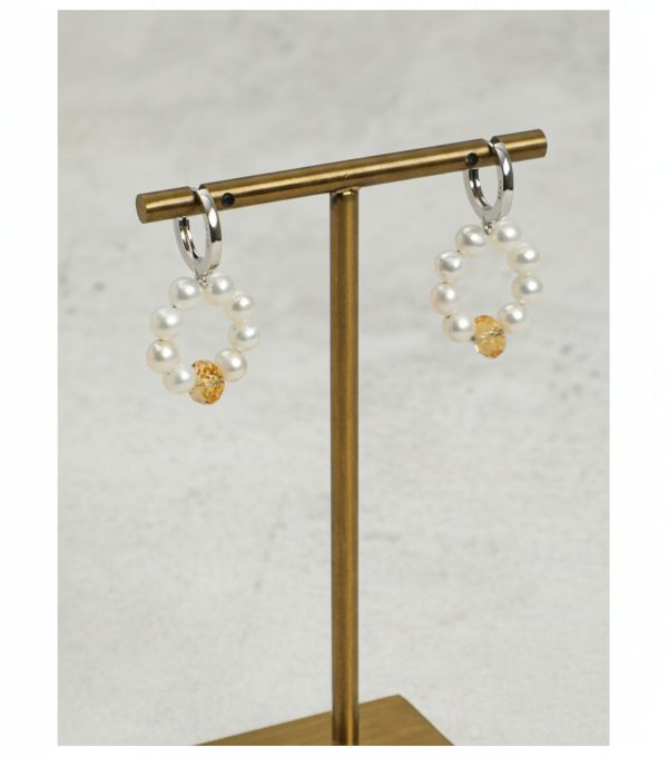 Radiant Prosperity: Natural Citrine & Freshwater Seed Pearl Healing Earrings