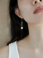 Earthly Zen: Rare Kynam Agarwood, Turquoise & Pearl Grounding Earrings
