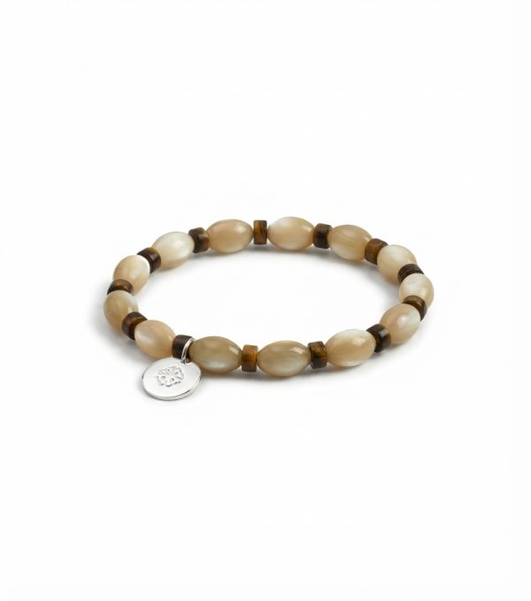 Grounded Radiance: Beige Trochus Shell & Golden Tiger Eye Protection Bracelet