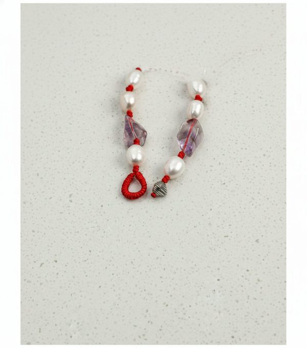 Intuitive Wisdom: Freeform Amethyst & Natural Pearl Red String Protection Bracelet