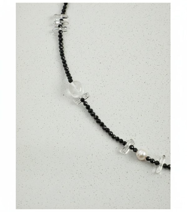 Protective Clarity: Faceted Black Tourmaline, Clear Quartz & Natural Pearl Long Necklace
