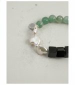 Grounding Harmony: Green Aventurine, Black Agate & Baroque Pearl Healing Bracelet