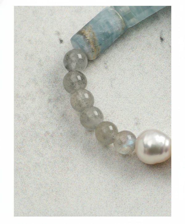 Oceanic Tranquility: Amazonite, Grey Moonstone & Pearl Energy Bracelet