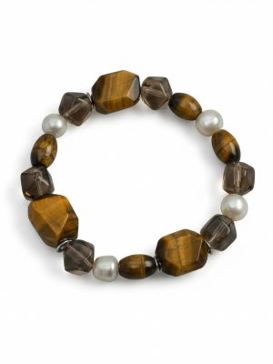 Grounded Radiance: Tiger’s Eye, Smoky Quartz & Pearl Protection Bracelet