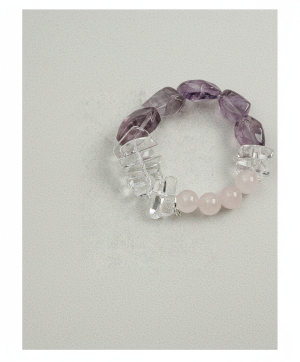 Divine Clarity & Love: Freeform Amethyst, Rose Quartz & Raw Crystal Healing Bracelet