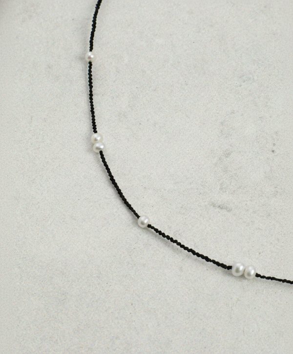Midnight Clarity: Freshwater Pearl & Hand-Woven Cord Long Necklace