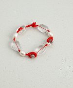 Luminous Clarity: Freeform Clear Quartz & Natural Pearl Protective Red Cord Bracelet