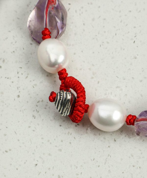 Intuitive Wisdom: Freeform Amethyst & Natural Pearl Red String Protection Bracelet