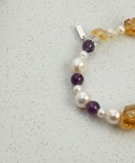 Radiant Prosperity: Brazilian Citrine, Amethyst & Baroque Pearl Healing Bracelet