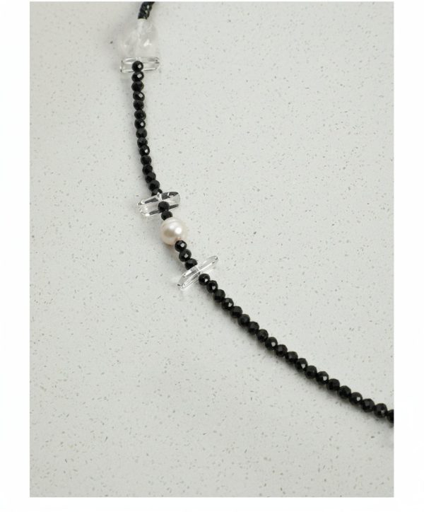 Protective Clarity: Faceted Black Tourmaline, Clear Quartz & Natural Pearl Long Necklace