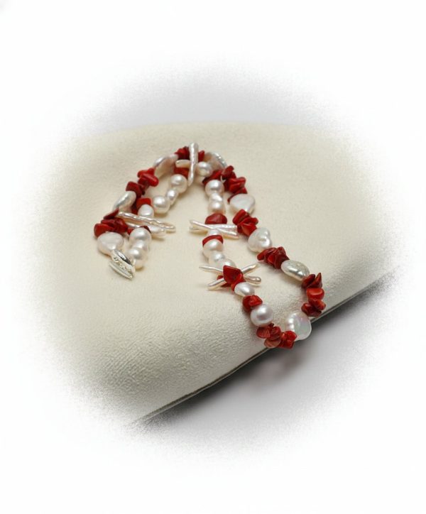 Oceanic Vitality: Natural Red Sea Bamboo & Multi-Shape Baroque Pearl Healing Necklace
