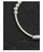Moonlit Harmony: Natural Seed Pearl & S925 Silver Curved Tube Bracelet