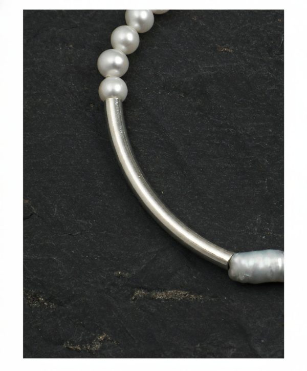 Moonlit Harmony: Natural Seed Pearl & S925 Silver Curved Tube Bracelet