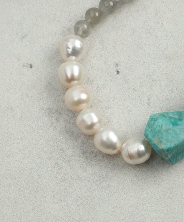 Oceanic Tranquility: Amazonite, Grey Moonstone & Pearl Energy Bracelet