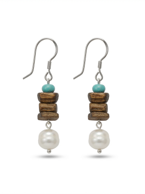 Earthly Zen: Rare Kynam Agarwood, Turquoise & Pearl Grounding Earrings