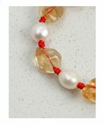 Radiant Prosperity: Freeform Citrine & Natural Pearl Red Cord Bracelet