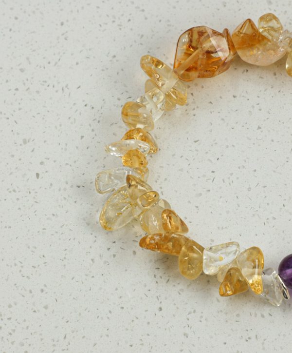 Radiant Prosperity: Brazilian Citrine, Amethyst & Baroque Pearl Healing Bracelet