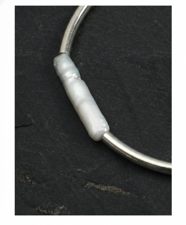 Moonlit Harmony: Natural Seed Pearl & S925 Silver Curved Tube Bracelet