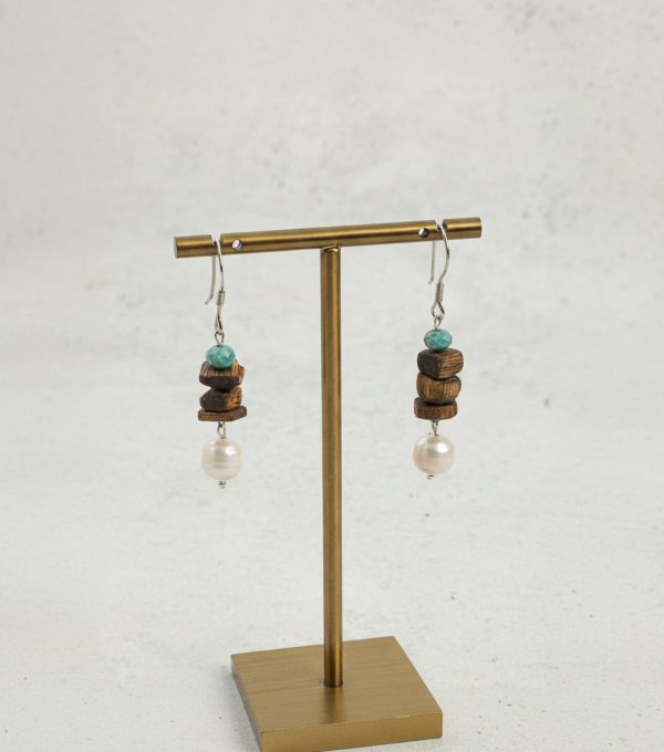 Earthly Zen: Rare Kynam Agarwood, Turquoise & Pearl Grounding Earrings