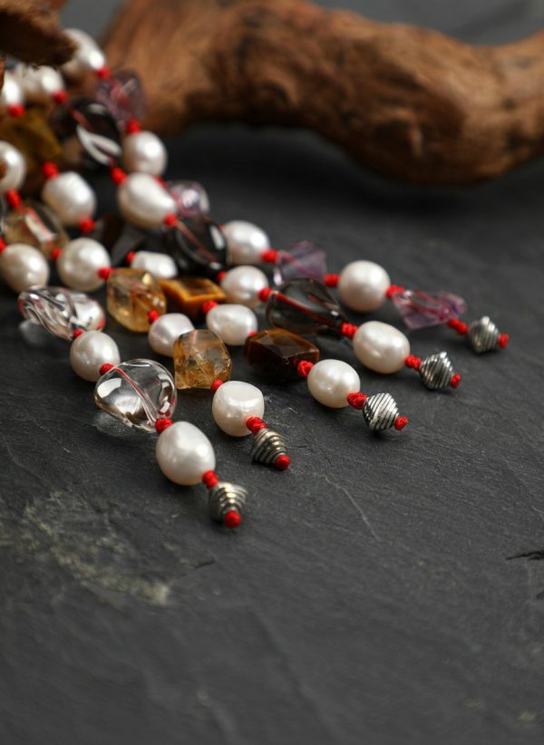 Intuitive Wisdom: Freeform Amethyst & Natural Pearl Red String Protection Bracelet