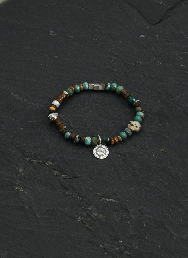 Earthbound Courage: Natural Turquoise, Tiger Eye & Thai Silver Protection Bracelet