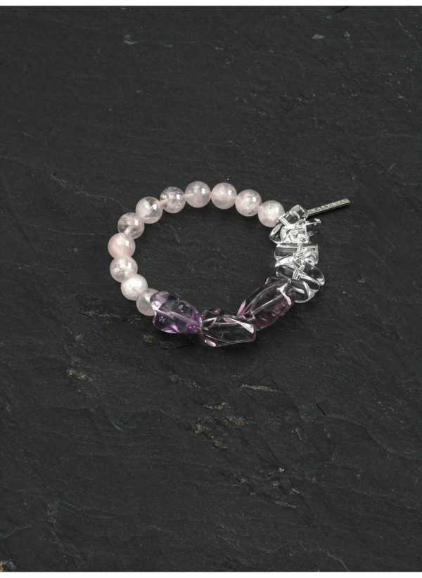 Divine Clarity & Love: Freeform Amethyst, Rose Quartz & Raw Crystal Healing Bracelet