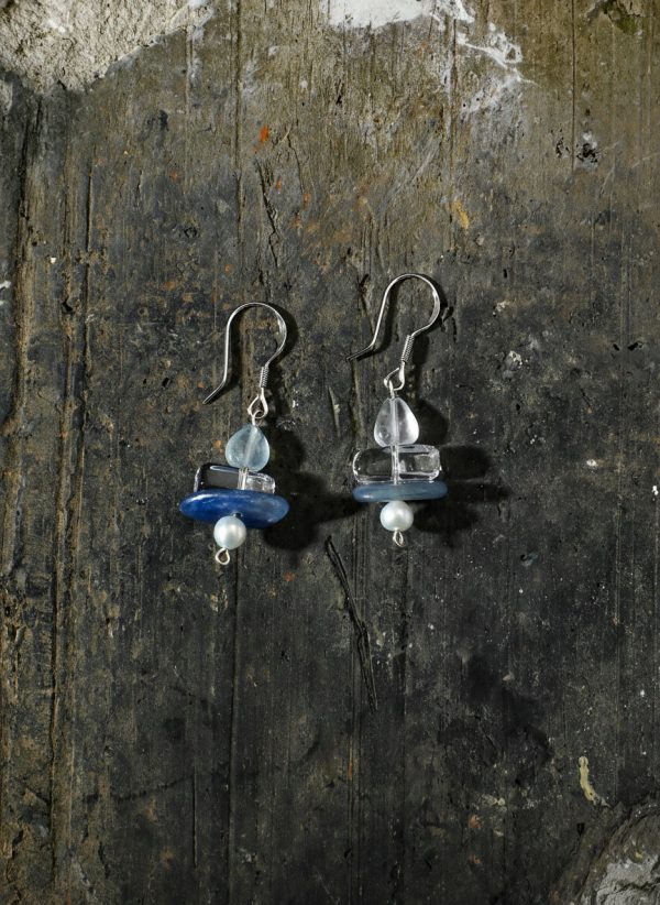 Oceanic Serenity: Aquamarine, Kyanite & Seed Pearl Healing Earrings